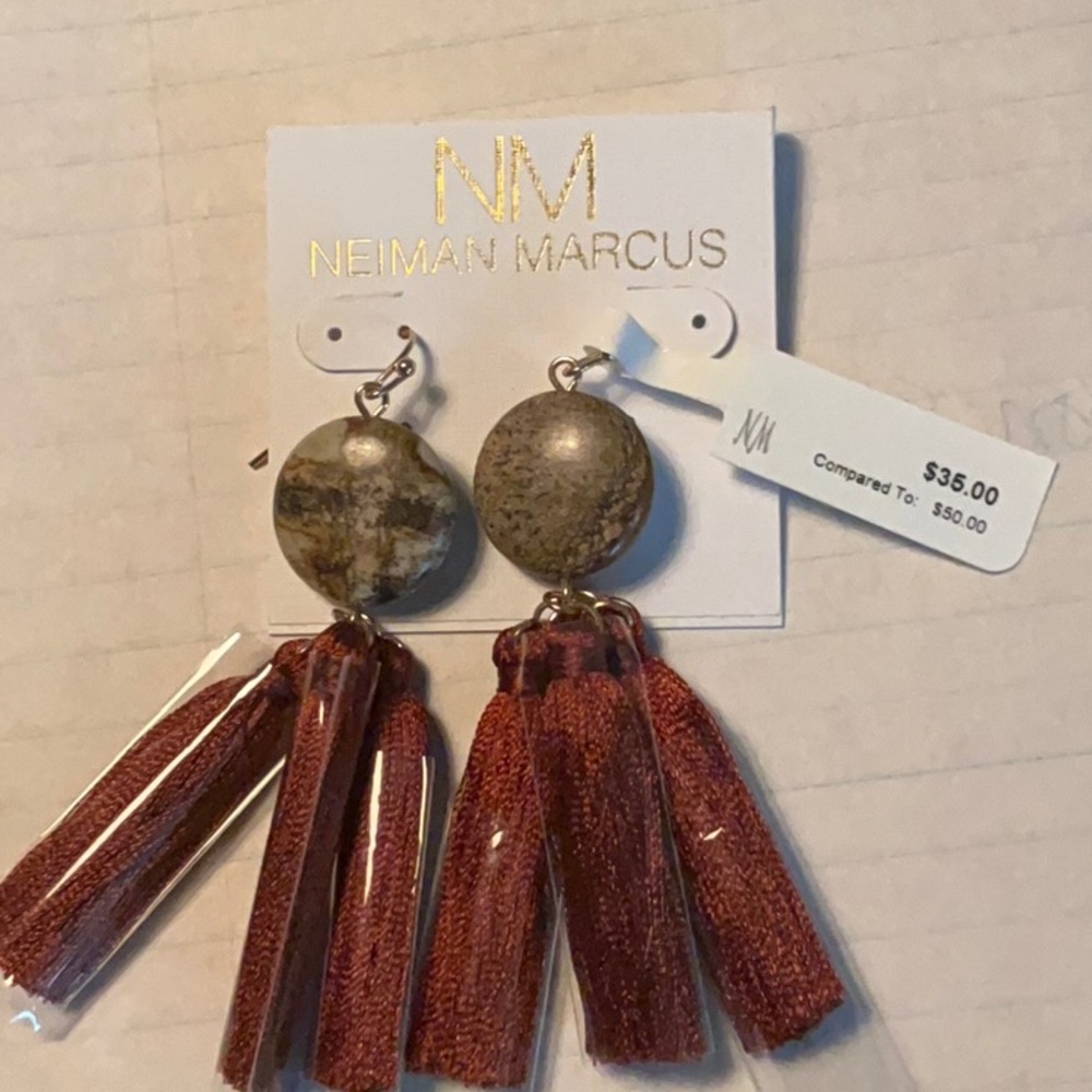 Neiman Marcus Brown Statement Earrings with Tassels